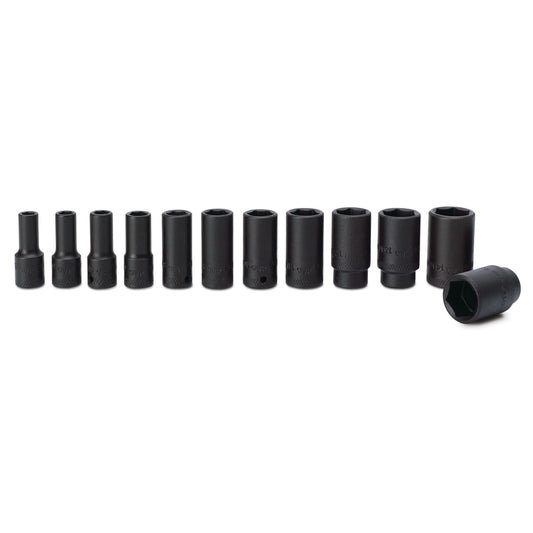 Socket Set, Intermediate Impact Metric in Metal Tray 1/4" Drive - 12-PC.