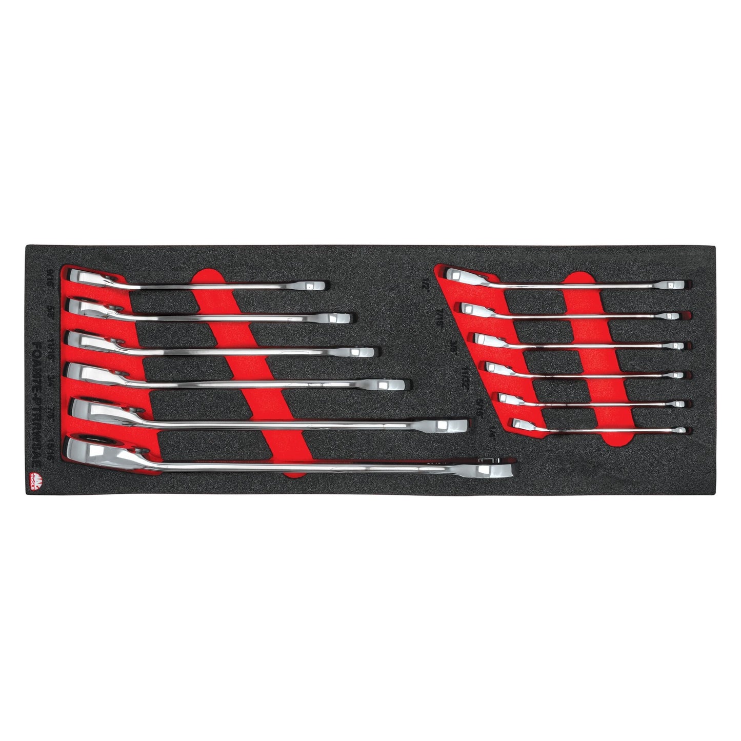 12-PC. SAE Reversible Ratcheting Wrench Foam Set