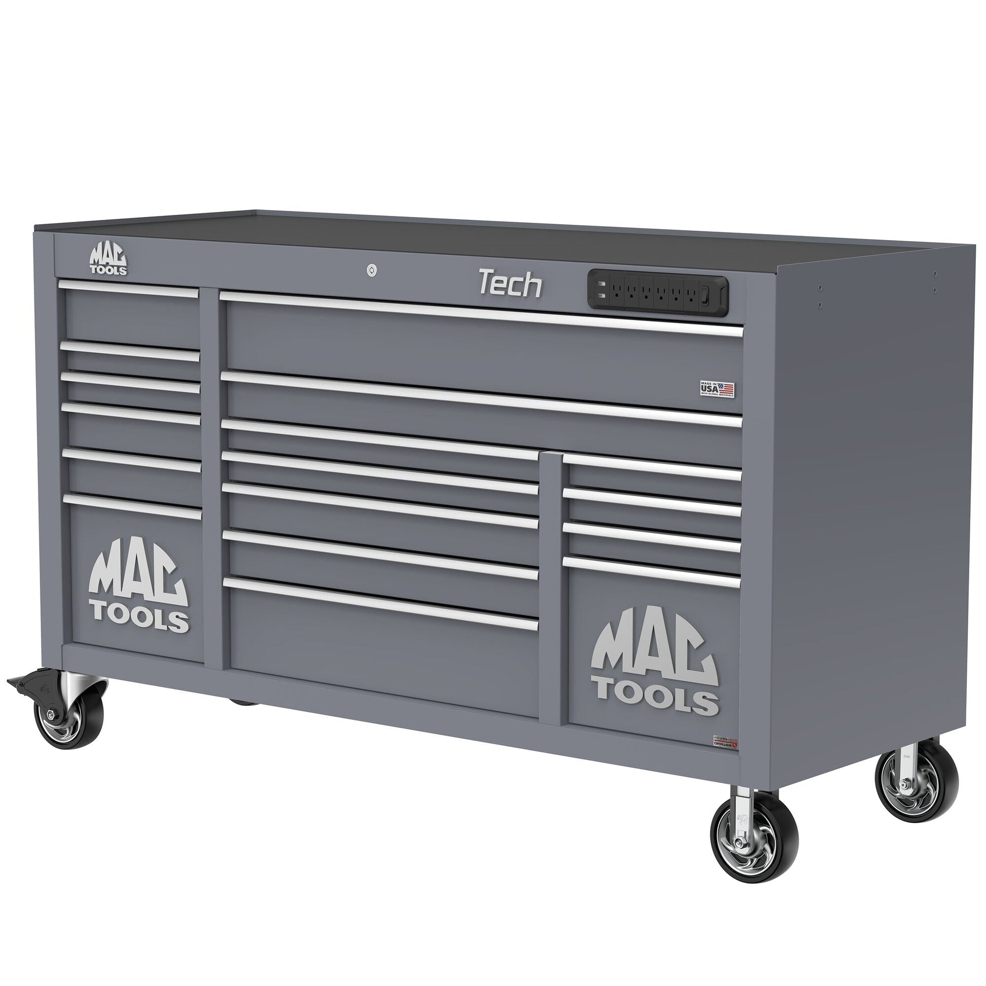 Tech™ Series 16-Drawer Workstation with PowerTech™ Drawer - Carbon Gray